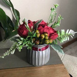 Romantic Handmade Deep Red Floral Arrangement in Silver-Tone Jar